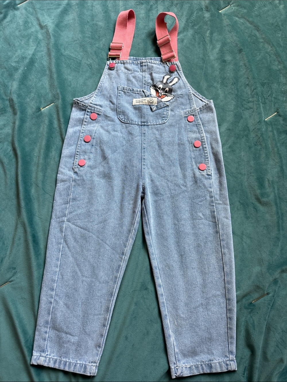 Light Blue Denim Kids Overalls with Pink Straps